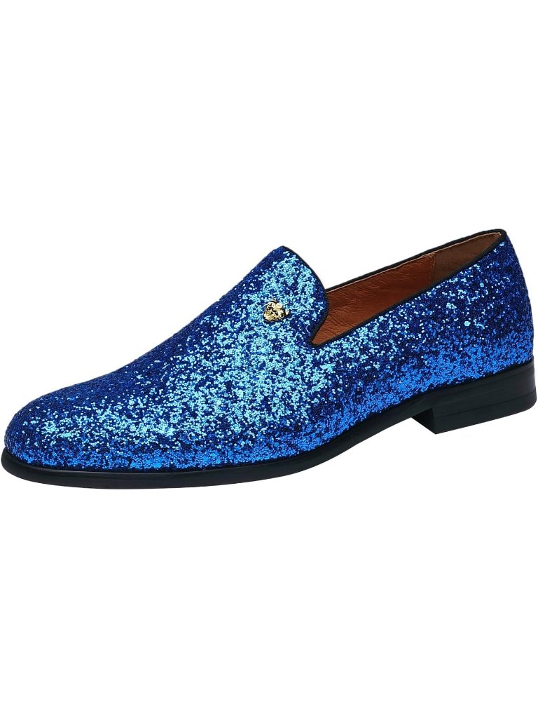 Elanroman Men's Blue Faux Leather Penny Loafers Tuxedo Wedding Prom Shoes